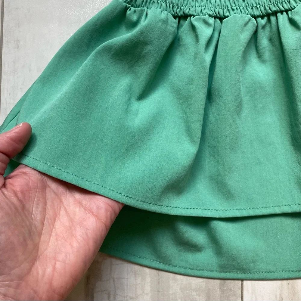 NWT Pleat. Wells Jade Green High Neck Sleeveless Dress Layered Skirt, girls 7